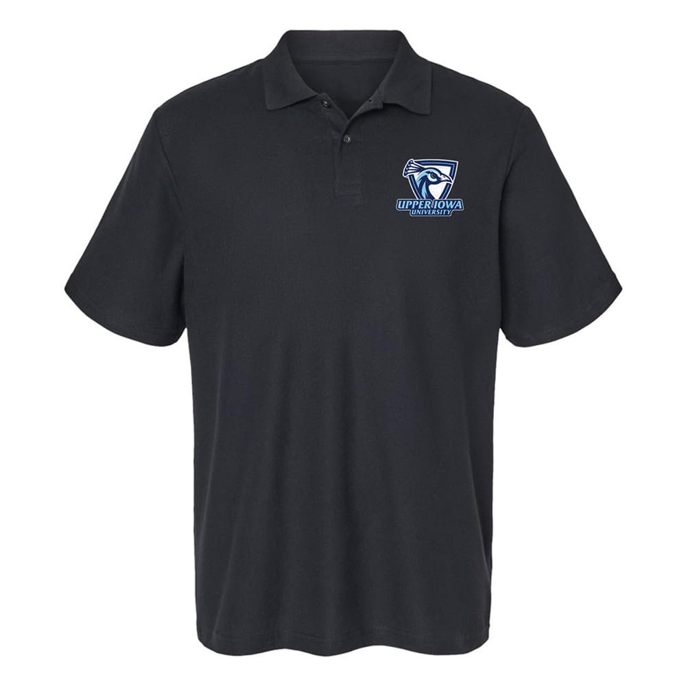 Campus Lab Upper Iowa University Primary Logo Men's Adult 100% Cotton Knit Polo Shirt, Black, 2X-Large