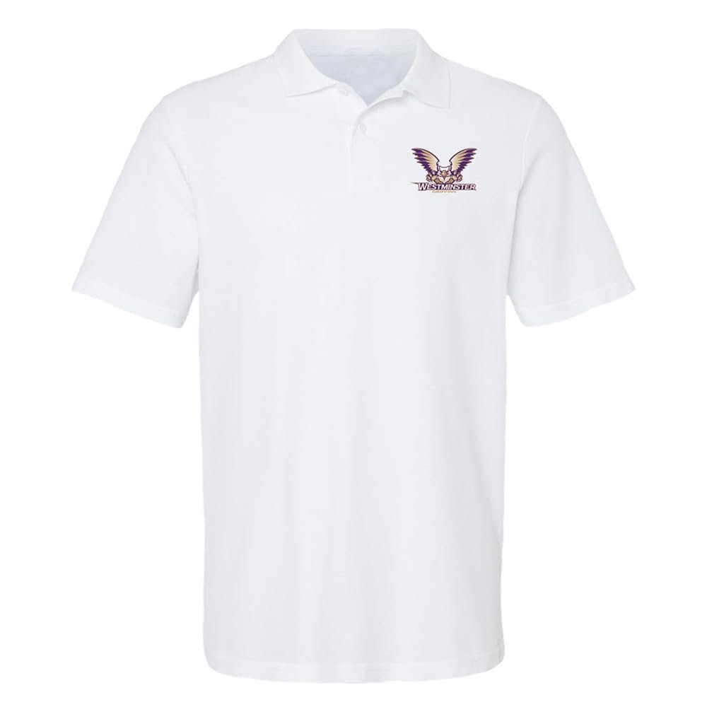 Campus Lab Westminster College Primary Logo Men's Adult 100% Cotton Knit Polo Shirt, White, 3X-Large