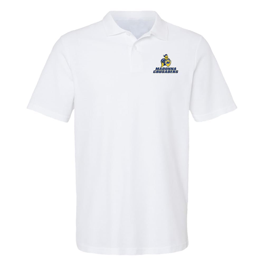 Campus Lab Madonna University Primary Logo Men's Adult 100% Cotton Knit Polo Shirt, White, 3X-Large