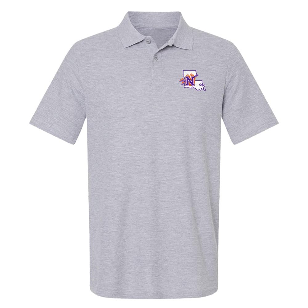 Campus Lab Northwestern State University Primary Logo Men's Adult 100% Cotton Knit Polo Shirt, Athletic Heather, 3X-Large