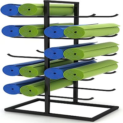 CIRCIR 5 Tier Metal Yoga Mat Rack, Floor Stand Foam Roller Storage Holder, Large Exercise Mats Display Holder for Home/Gym/Workout Room (Color : Black)