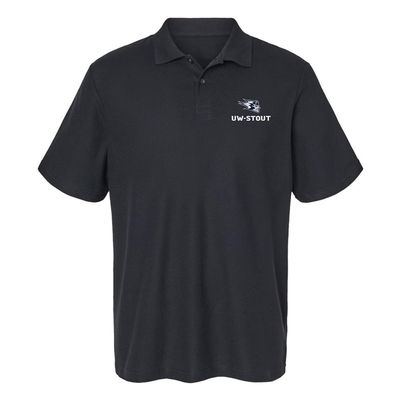 Campus Lab University of Wisconsin - Stout Primary Logo Men's Adult 100% Cotton Knit Polo Shirt, Black, 3X-Large