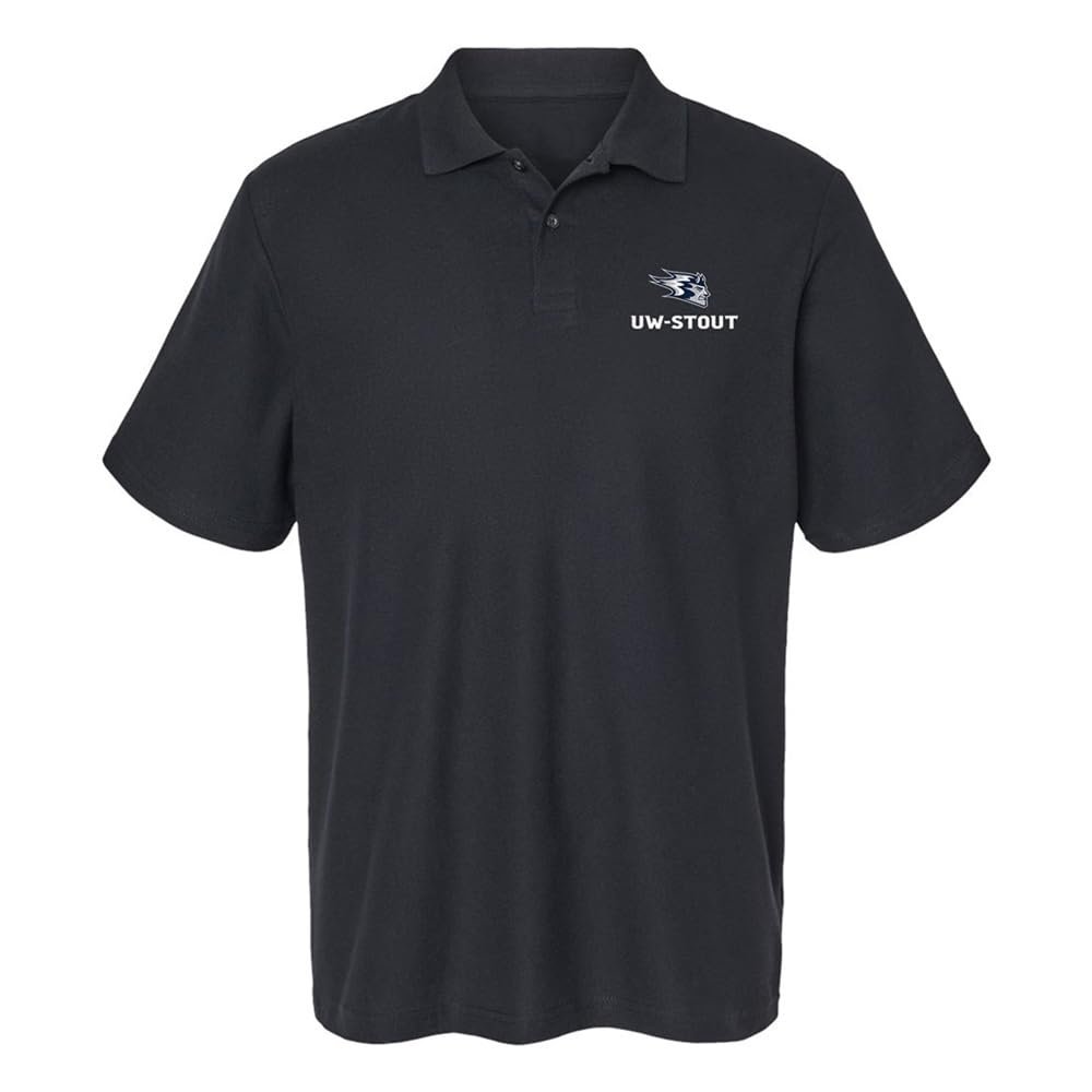 Campus Lab University of Wisconsin - Stout Primary Logo Men's Adult 100% Cotton Knit Polo Shirt, Black, 3X-Large