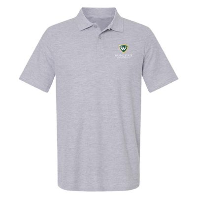 Campus Lab Wayne State University Primary Logo Men's Adult 100% Cotton Knit Polo Shirt, Athletic Heather, 3X-Large