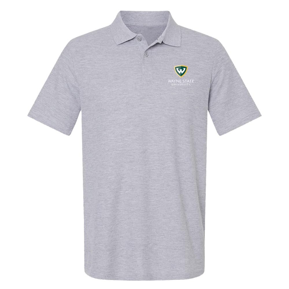 Campus Lab Wayne State University Primary Logo Men's Adult 100% Cotton Knit Polo Shirt, Athletic Heather, 3X-Large
