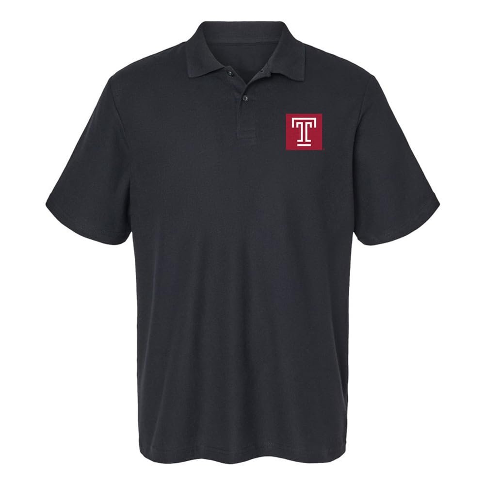 Campus Lab Temple University Primary Logo Men's Adult 100% Cotton Knit Polo Shirt, Black, 2X-Large
