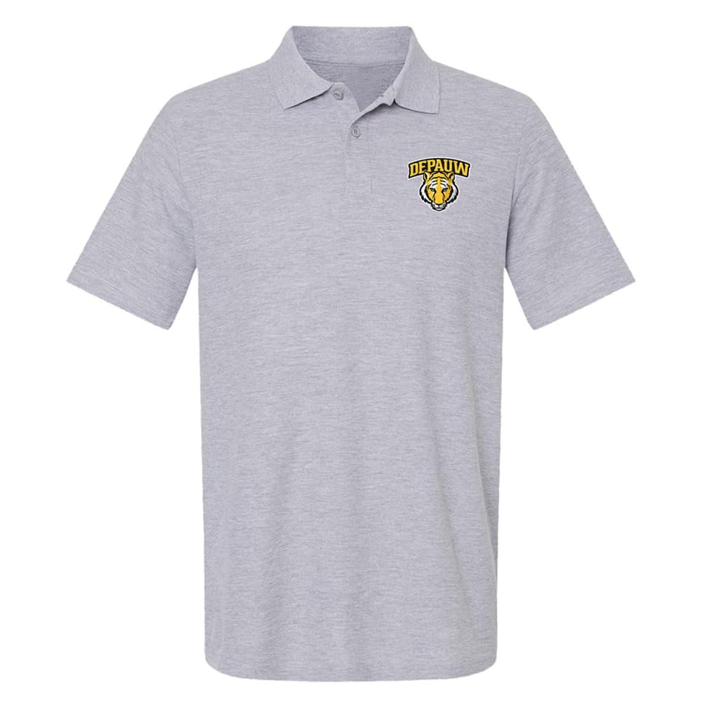 Campus Lab DePauw University Primary Logo Men's Adult 100% Cotton Knit Polo Shirt, Athletic Heather, 2X-Large