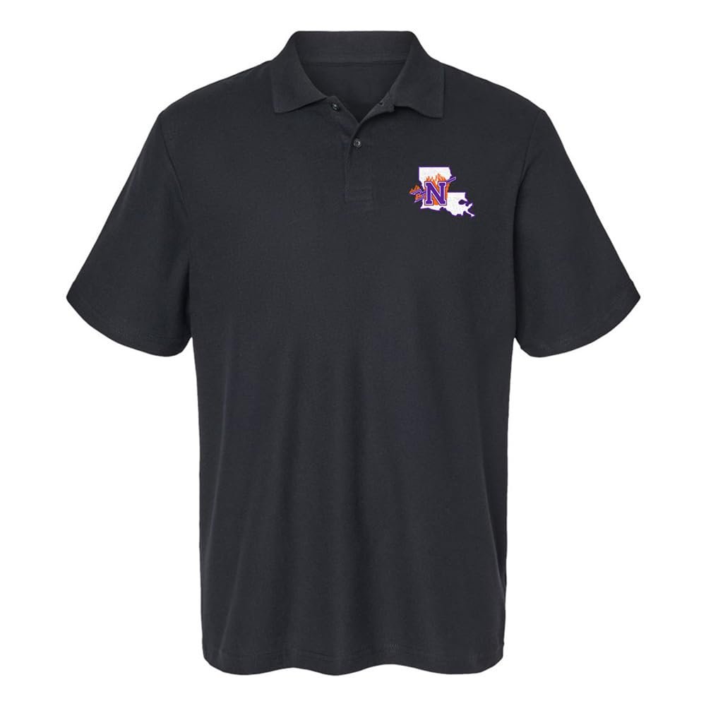 Campus Lab Northwestern State University Primary Logo Men's Adult 100% Cotton Knit Polo Shirt, Black, 3X-Large