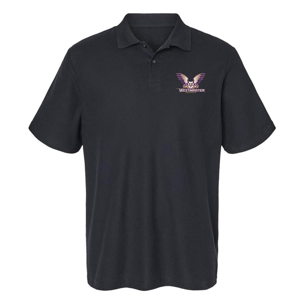 Campus Lab Westminster College Primary Logo Men's Adult 100% Cotton Knit Polo Shirt, Black, 3X-Large