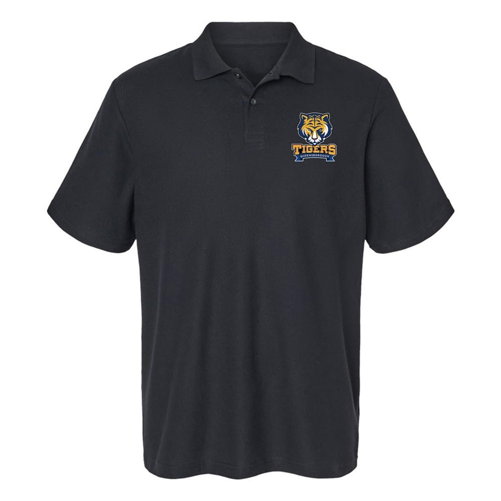 Campus Lab Queensborough Community College Primary Logo Men's Adult 100% Cotton Knit Polo Shirt, Black, 3X-Large