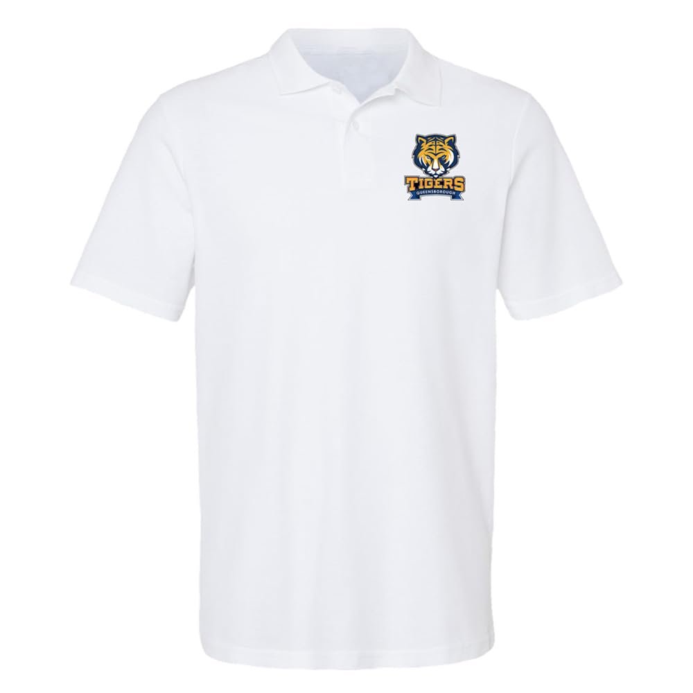 Campus Lab Queensborough Community College Primary Logo Men's Adult 100% Cotton Knit Polo Shirt, White, 3X-Large