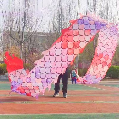 Dragon Poi Silk Dragon Ribbon Dancer Colorful, Gymnastics Ribbon Rainbow Twirler, Juggling Fitness Dragon Streamers with Rainbow Scale, for Farm Park Play ( Color : Pink-Red , Size : Length - 12m/39ft