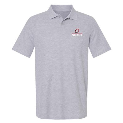 Campus Lab University of Nebraska at Omaha Primary Logo Men's Adult 100% Cotton Knit Polo Shirt, Athletic Heather, 2X-Large