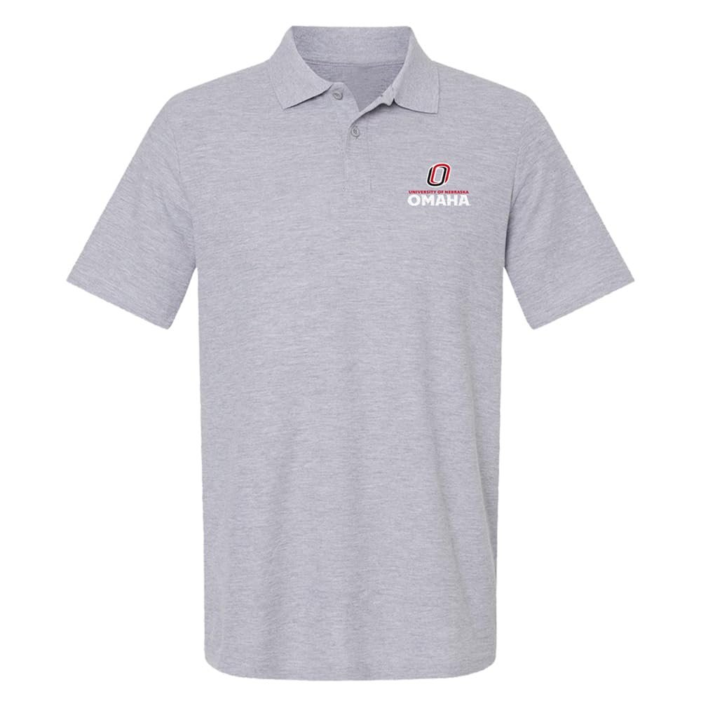 Campus Lab University of Nebraska at Omaha Primary Logo Men's Adult 100% Cotton Knit Polo Shirt, Athletic Heather, 2X-Large
