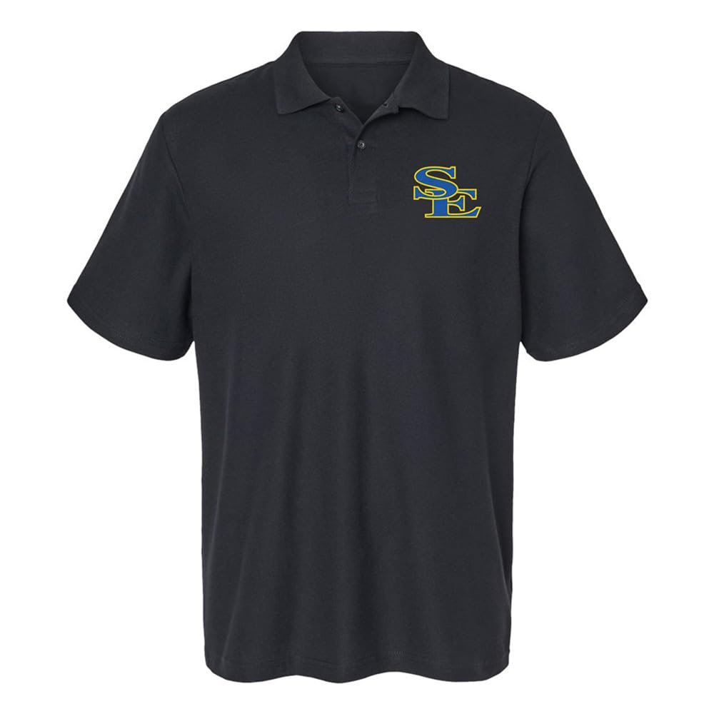 Campus Lab Southeastern Oklahoma State University Primary Logo Men's Adult 100% Cotton Knit Polo Shirt, Black, 3X-Large