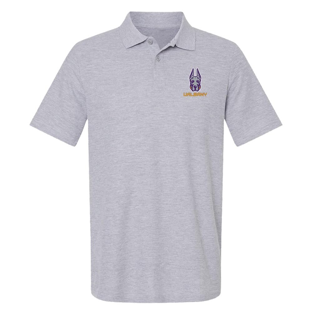 Campus Lab University of Albany Primary Logo Men's Adult 100% Cotton Knit Polo Shirt, Athletic Heather, 2X-Large