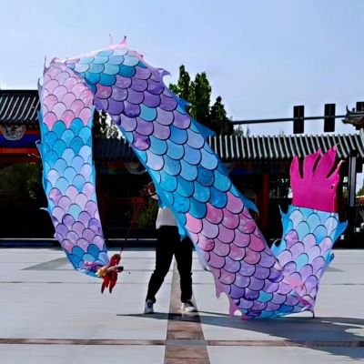 Dragon Poi Silk Dragon Ribbon Dancer Colorful, Gymnastics Ribbon Rainbow Twirler, Juggling Fitness Dragon Streamers with Rainbow Scale, for Farm Park Play ( Color : Purple-Blue , Size : Length - 8m/26