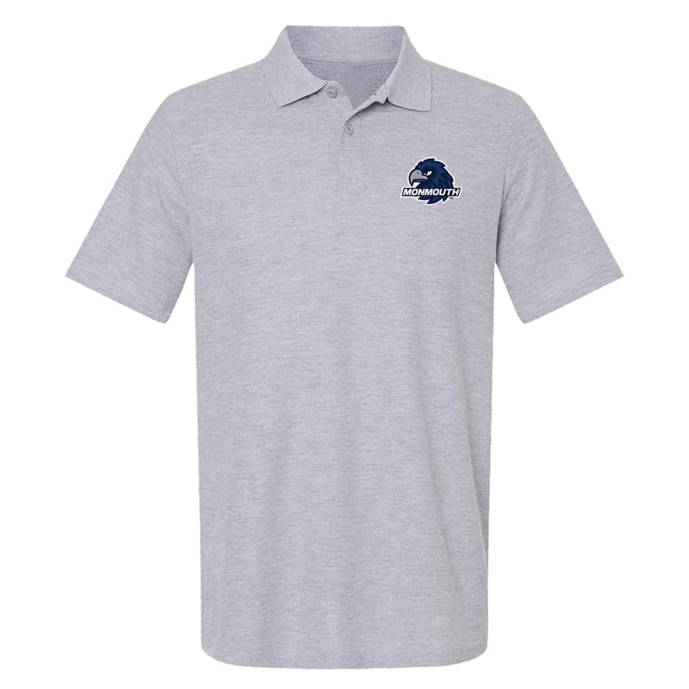 Campus Lab Monmouth University Primary Logo Men's Adult 100% Cotton Knit Polo Shirt, Athletic Heather, 2X-Large