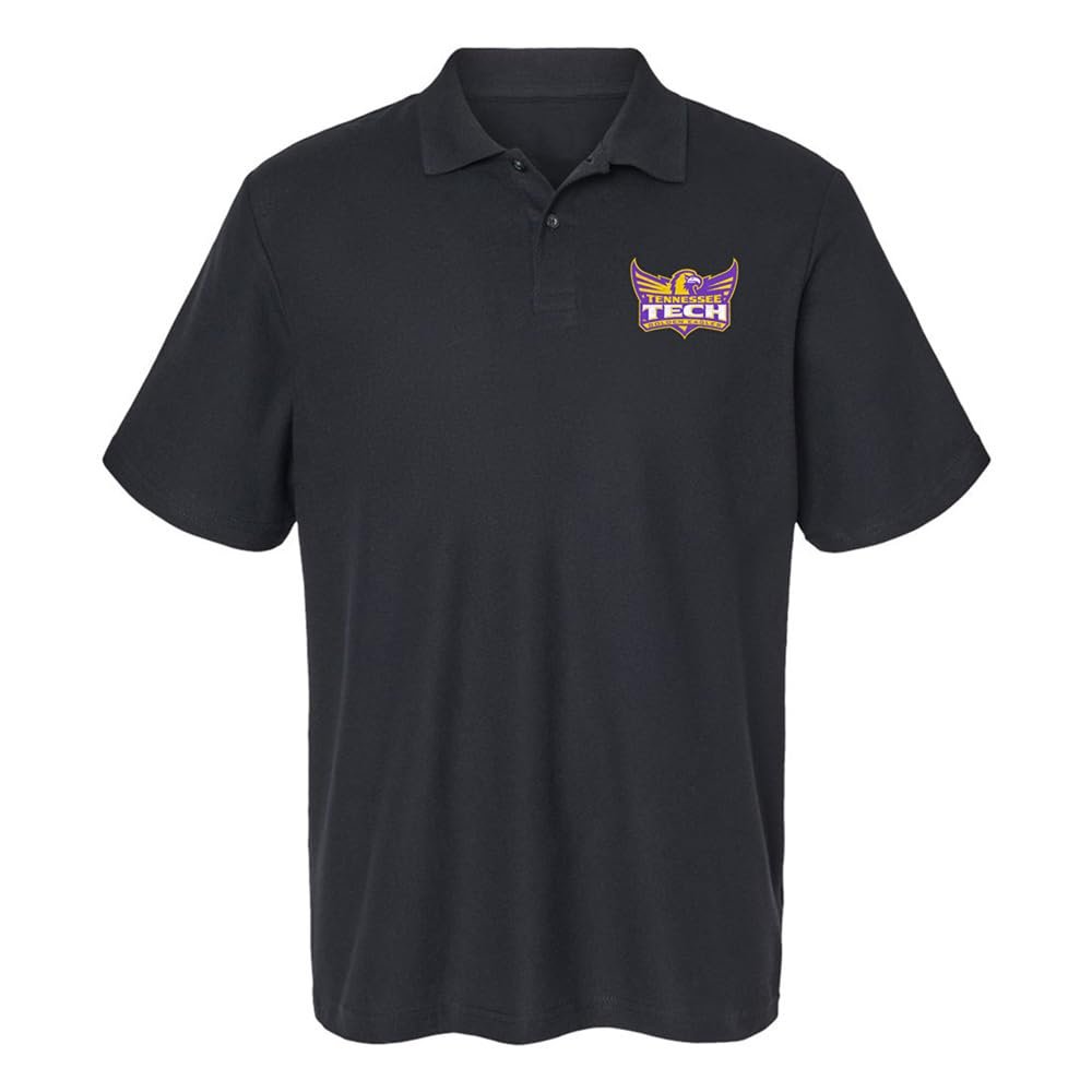 Campus Lab Tennessee Technological University Primary Logo Men's Adult 100% Cotton Knit Polo Shirt, Black, 2X-Large