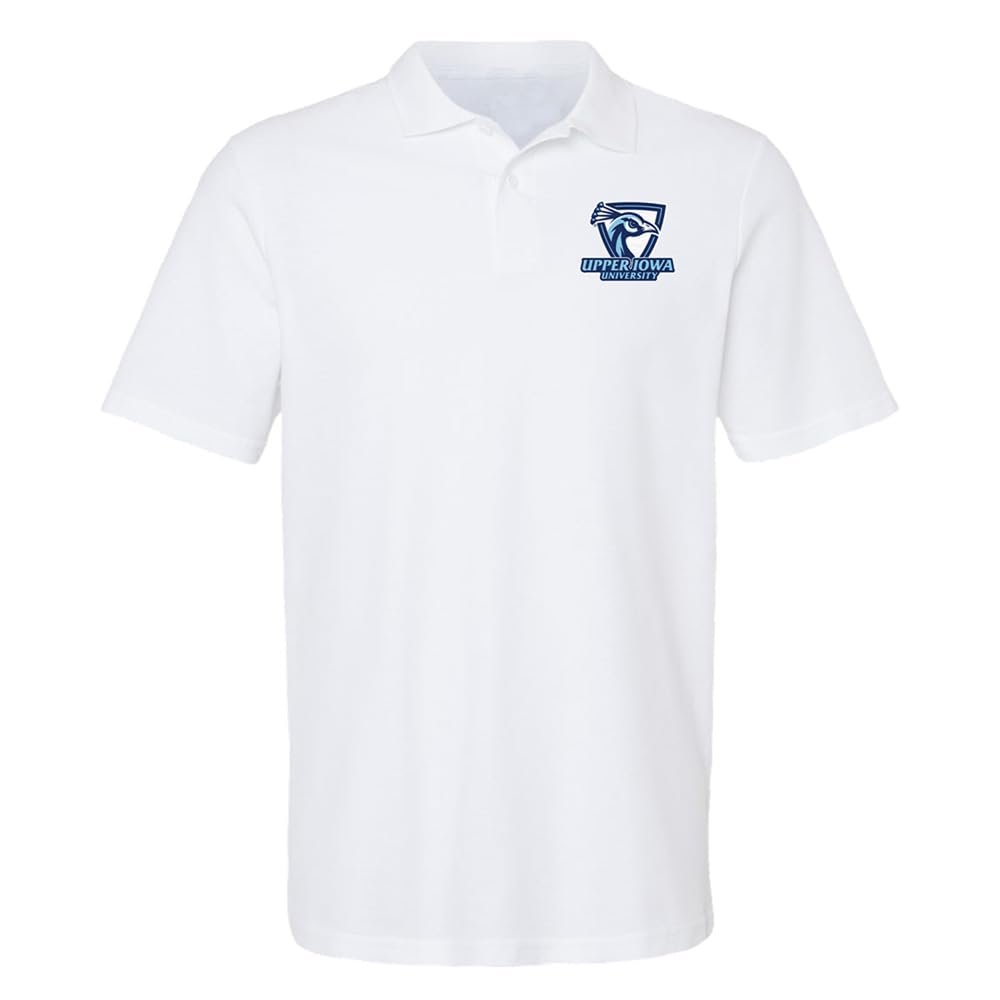 Campus Lab Upper Iowa University Primary Logo Men's Adult 100% Cotton Knit Polo Shirt, White, 3X-Large