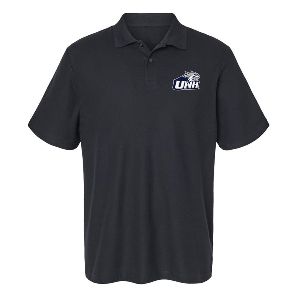 Campus Lab University of New Hampshire Primary Logo Men's Adult 100% Cotton Knit Polo Shirt, Black, 2X-Large