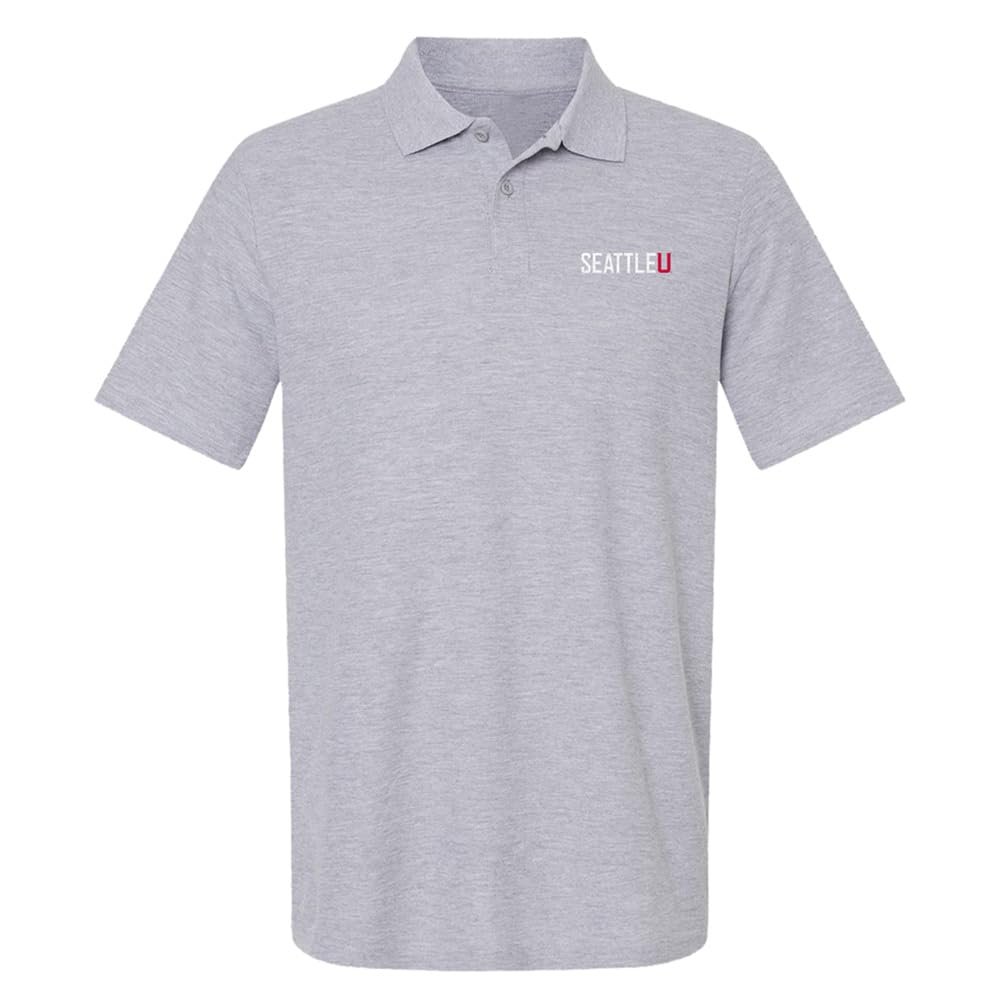Campus Lab Seattle University P-Logo Men's Adult 100% Cotton Knit Polo Shirt, Athletic Heather, 3X-Large