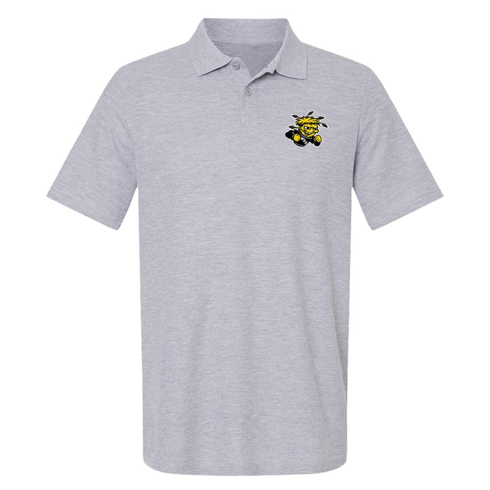 Campus Lab Wichita State University Primary Logo Men's Adult 100% Cotton Knit Polo Shirt, Athletic Heather, 2X-Large