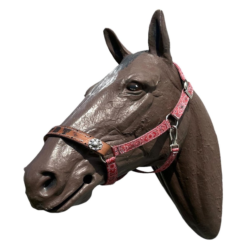 personalized nylon halter red bandana print