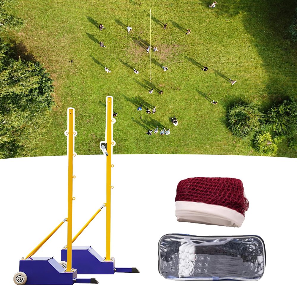 Volleyball Poles for Backyard Outdoor Heavy Duty Volleyball Poles with Net Indoor Badminton Net Set with Wheels, 5ft-6.8ft Adjustable Height for Men Women Adult Kids