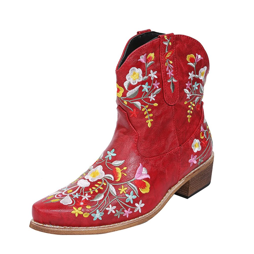 Ladmiple Boots For Women Fashion Cowboy Women's Cowboy Boots Western Fashion Ankle Cowgirl Boots Combat Short Booties Round Toe High Top Casual Walking Shoes
