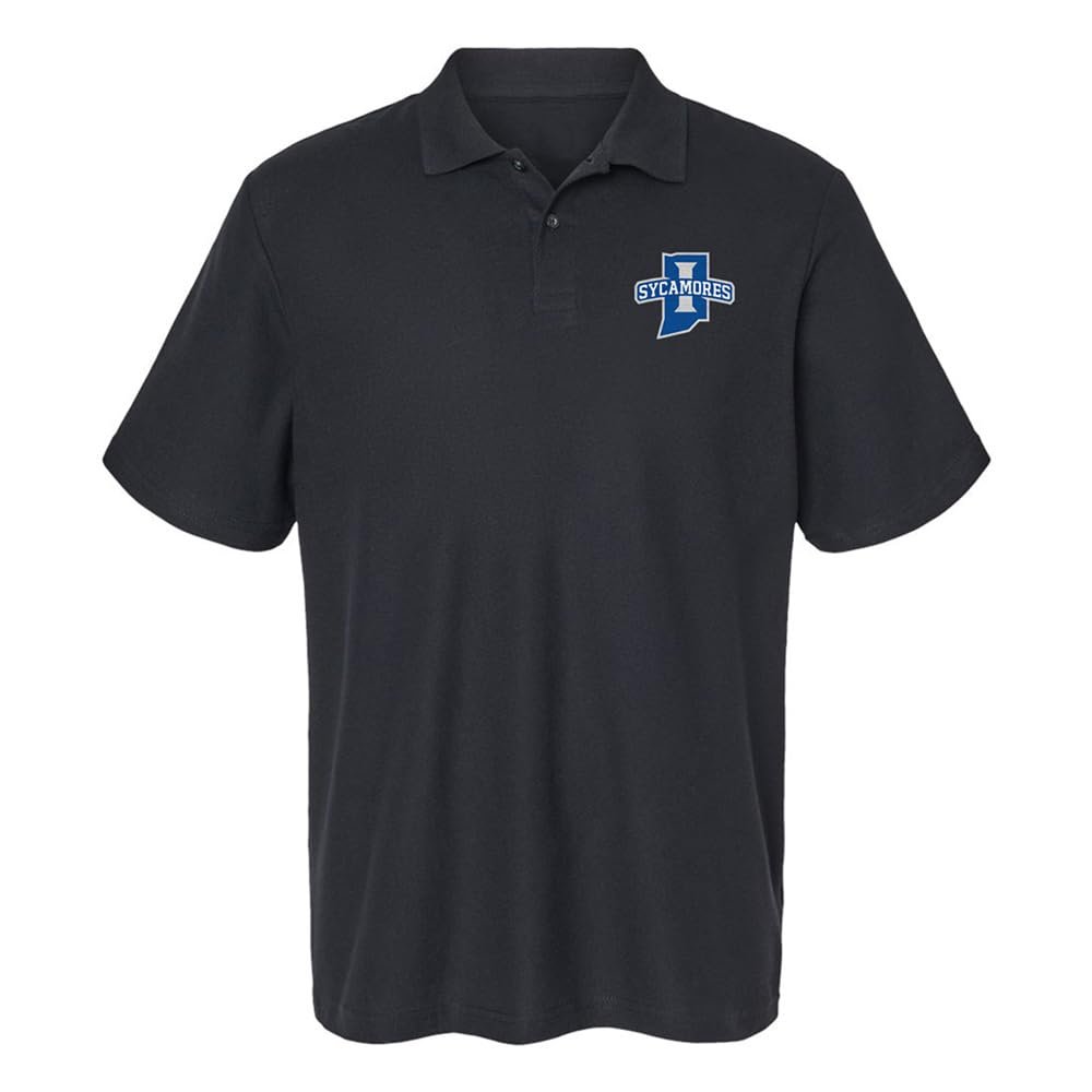 Campus Lab Indiana State University Primary Logo Men's Adult 100% Cotton Knit Polo Shirt, Black, 3X-Large