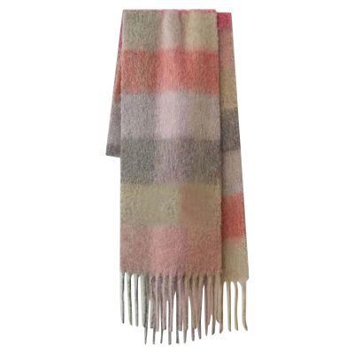 Classic Tassel Plaid Scarf Thermal Scarf Fall Winter Scarf Warm Soft Chunky Large Blanket Wrap Shawl (Pink, One Size)