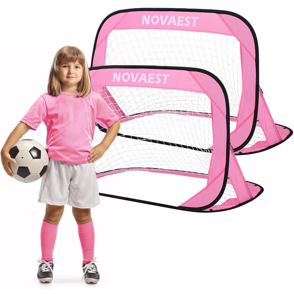 NOVAEST 48" x 32" Pop Up Soccer Goals, 2 Pcs Kids Soccer Goals for Backyard, Helps Improve Physical Fitness, Easy Setup, Gift Idea