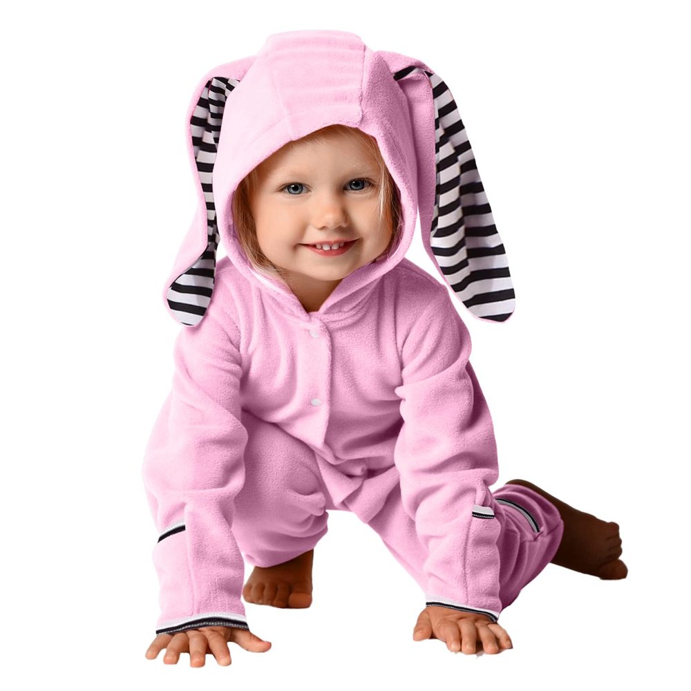Kid Windbreaker Hooded Girls Ears Romper Baby Footed Rabbit Infant Fleece Coat Jumpsuit Boys Girls (Pink, 3-6 Months)