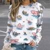 Doodle Cute Shark Women's Sweatshirt Long Sleeve Round Neck Pullover Hoodies Tops Casual Sweaters M view 2