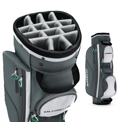 Goplus Golf Cart Bag with 14 Top Dividers, Golf Club Bag with 7 Zipped Pockets, Cooler Bag, Rain Hood, Detachable Shoulder Strap, Lightweight Golf Bag for Men Women (Dark Gray)