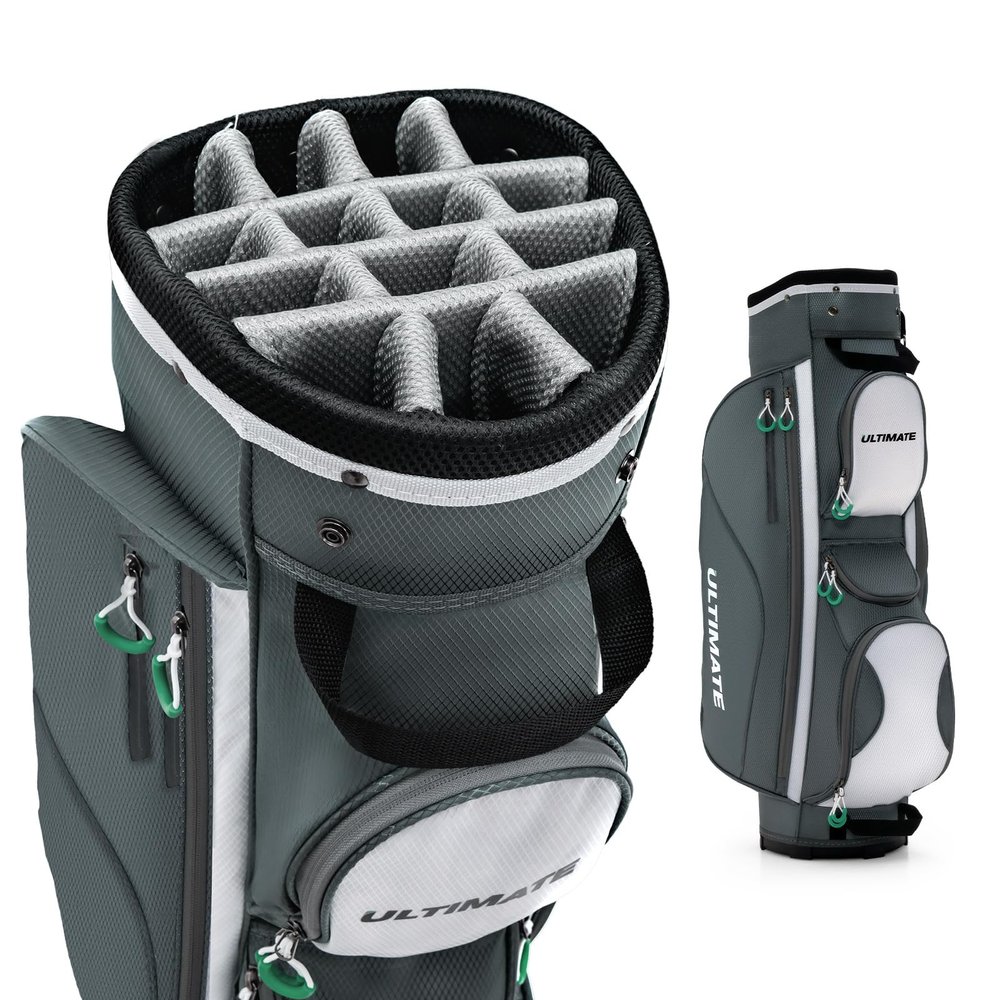 Goplus Golf Cart Bag with 14 Top Dividers, Golf Club Bag with 7 Zipped Pockets, Cooler Bag, Rain Hood, Detachable Shoulder Strap, Lightweight Golf Bag for Men Women (Dark Gray)
