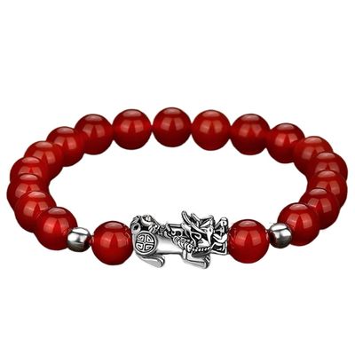 CETEOR Feng Shui Black Obsidian Bracelet, Six Words Pixiu Black Vintage Bracelet 925 Silver Garnet Black Obsidian Beaded Crystal Ward-Off Evil Spirits for Men Jewelry (Color : 16)