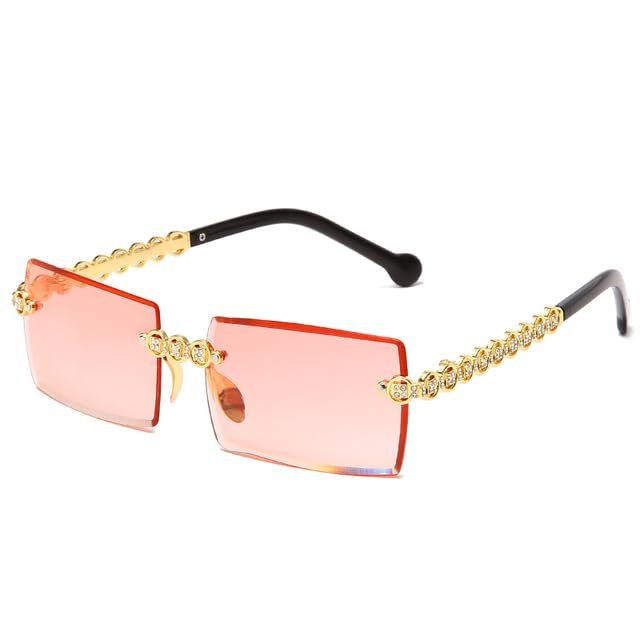 UQKY Sunglasses,Women Men Designer Rimless Gradient Sun Glasses (Red)