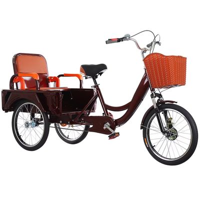 Elderly Rickshaw Pedal Tricycle with Large Cabin,20inch Dual-use Cargo Trike,Tandem Tricycle with Dual seat,3 Wheels Cruiser Trike Bike with Shock Absorbing Fork,Sensitive Brakes