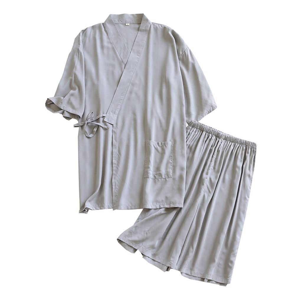 OWLONLINE Men's Pajamas Japanese Style Oversize Short Sleeved and Shorts Suit Size XL Q4 Grey