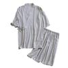 OWLONLINE Men's Pajamas Japanese Style Oversize Short Sleeved and Shorts Suit Size XL Q4 Grey view 1