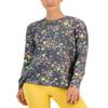 ID Ideology Women's Active Pansy Print Side Slit Relaxed Crewneck Sweatshirt Gray Size Large view 1