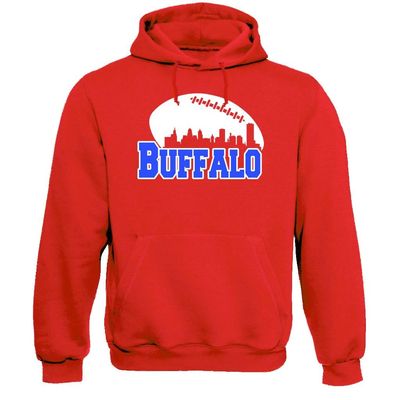 Xtreme Apparrel Buffalo Football Skyline Men's Fan Hoodie Sweatshirt (Red Hoodie, XL)
