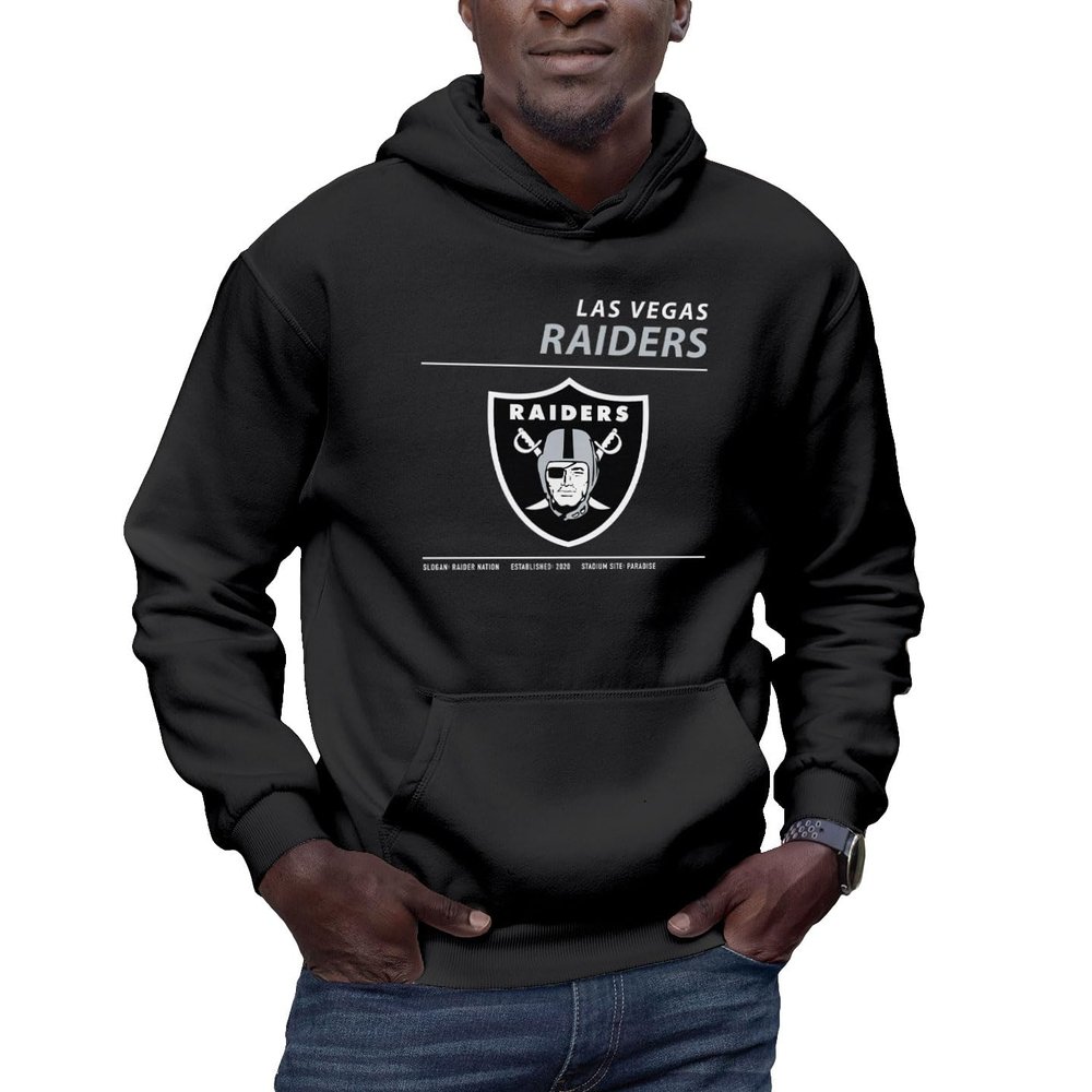 Hybrid Sports NFL - Las Vegas Raiders - Logo and Stats - Men's and Women's Pullover Hooded Fleece Sweatshirt - Size Small - Las Vegas Raiders - Black