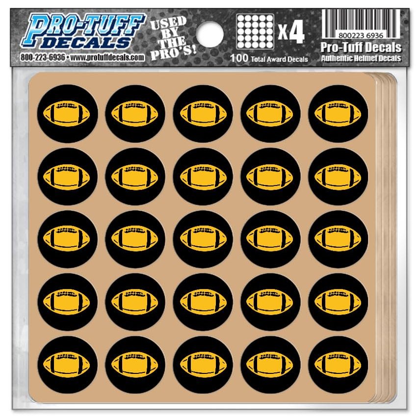 Pro-Tuff Decals Football Award Decals 20 mil Vinyl 1-1/8" Diameter (100 or 50 Decals) (Yellow Gold on Black)