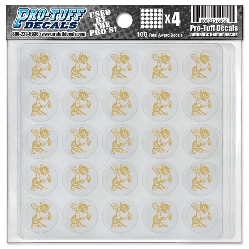 Hornet Award Decals Bees Stingers Wasp Swarm Yellowjackets Thick 1-1/8" Diameter (100 Decals) (Vegas Gold on Clear)