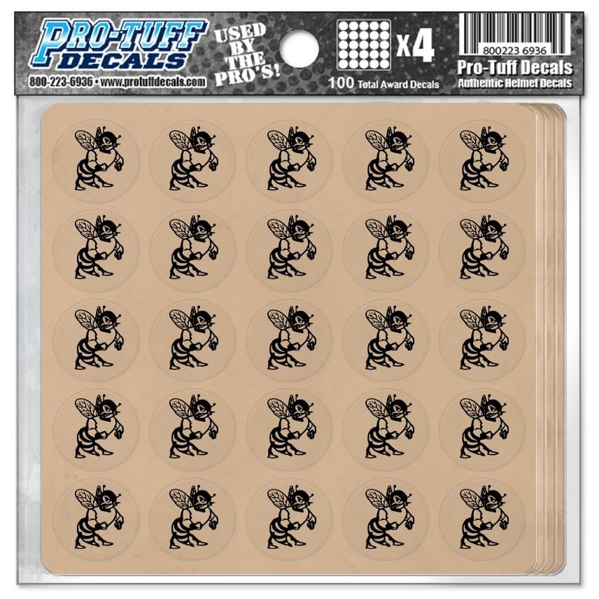 Hornet Award Decals Bees Stingers Wasp Swarm Yellowjackets Thick 1-1/8" Diameter (100 Decals) (Black on Clear)