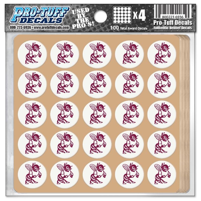 Hornet Award Decals Bees Stingers Wasp Swarm Yellowjackets Thick 1-1/8" Diameter (100 Decals) (Maroon on Whte)