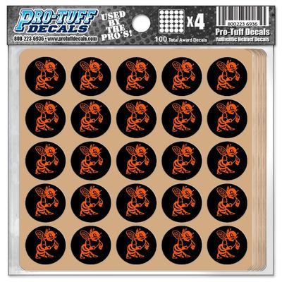 Hornet Award Decals Bees Stingers Wasp Swarm Yellowjackets Thick 1-1/8" Diameter (100 Decals) (Orange on Black)